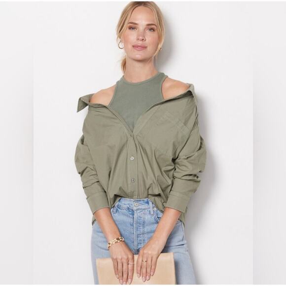 Monrow NWT Green Poplin Tank Shirt - Picture 1 of 10
